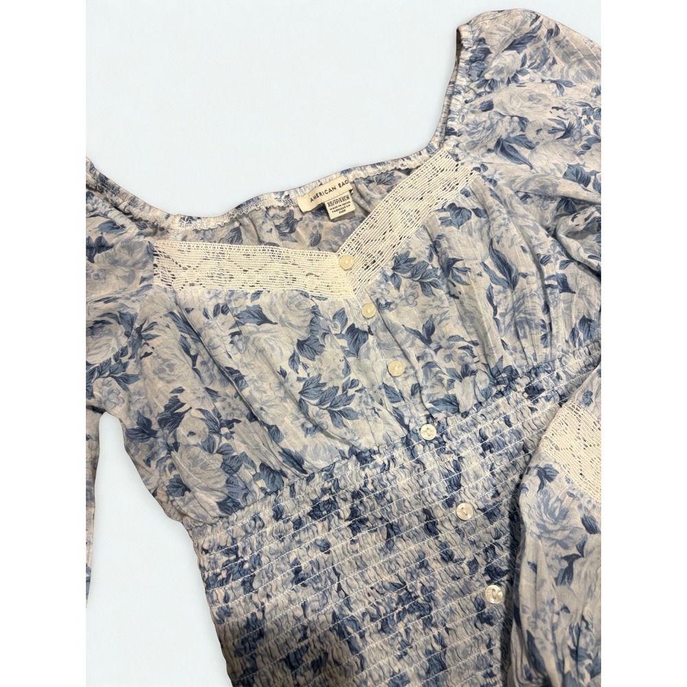 American Eagle Floral Smocked Crop Top Sweetheart Neckline Cottage Coquette XS - Picture 2 of 6